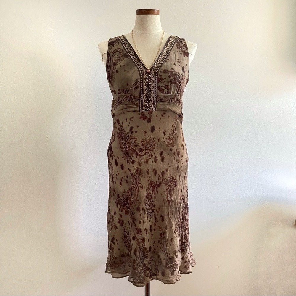 Vintage Y2K Robbie Bee brown paisley print mini dress preowned size 10 Petite